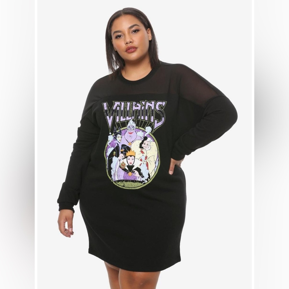 Disney/Hot Topic Plus Size Black Villains Mesh Shoulder Dress